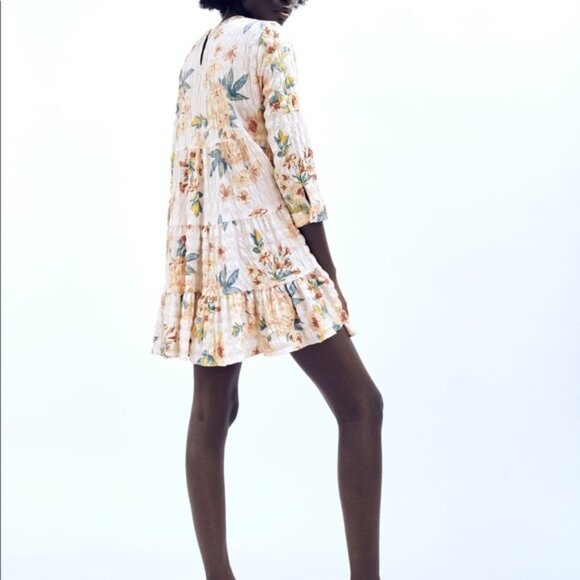 Zara Floral Tiered Dress Boho 3/4 Sleeve Size Small Flowy NWT - Picture 6 of 6